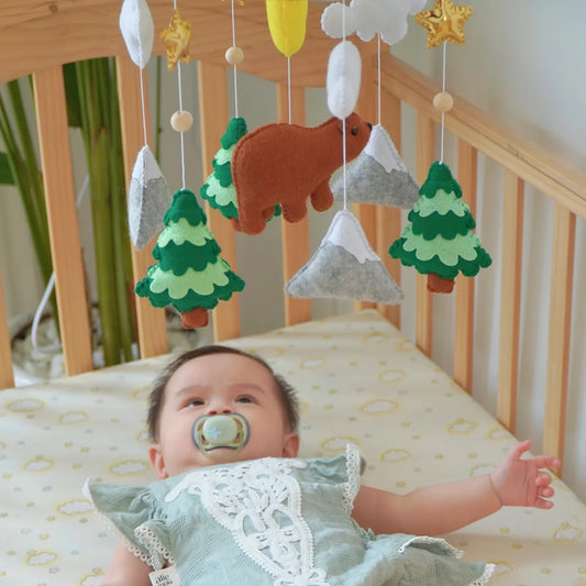 woodland bear musical baby crib mobile