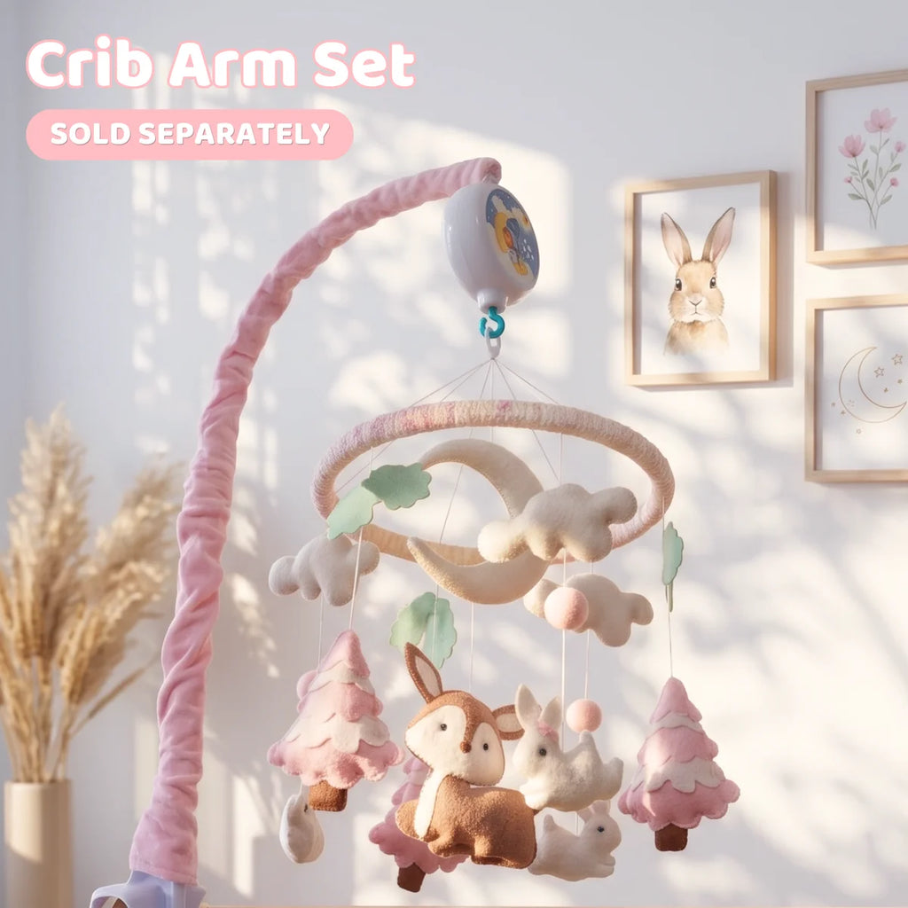 Pink Woodland Bunny & Deer Musical Baby Crib Mobile