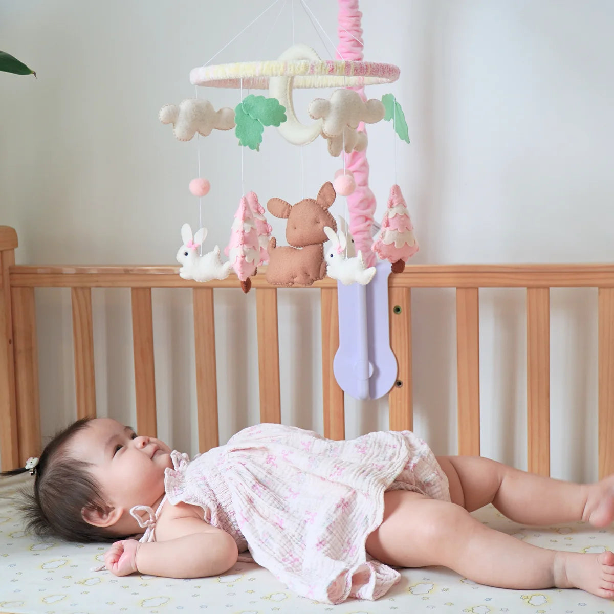 Pink Woodland Musical Baby Crib Mobile for Girls
