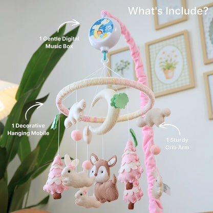 Pink Woodland Musical Baby Crib Mobile for Girls