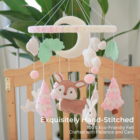 Pink Woodland Bunny & Deer Musical Baby Crib Mobile