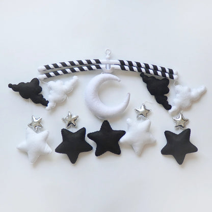 Black and white star and moon baby crib mobile by Tinitigies, nursery decor