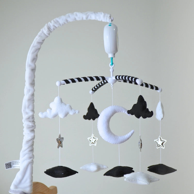 Black and white star and moon baby mobile for crib by Tinitigies, nursery decor