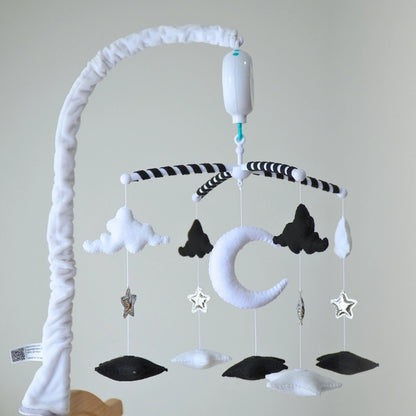 Black and white star and moon baby mobile for crib by Tinitigies, nursery decor