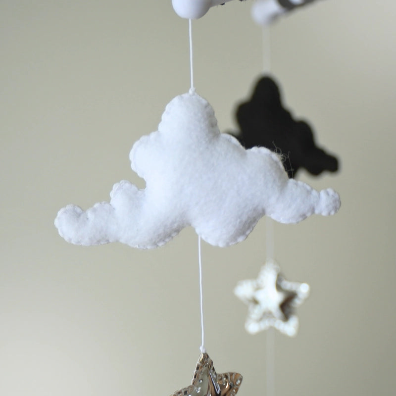 Tinitigies black and white star and moon baby mobile with soft felt clouds for crib