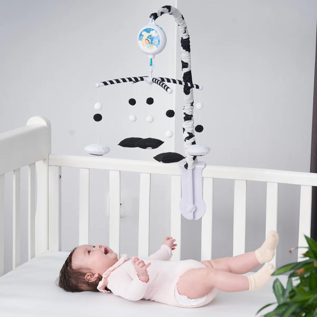 montessori high contrast black & white animal musical baby crib mobile
