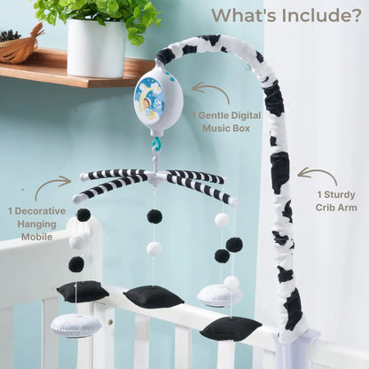 montessori high contrast black & white animal musical baby crib mobile