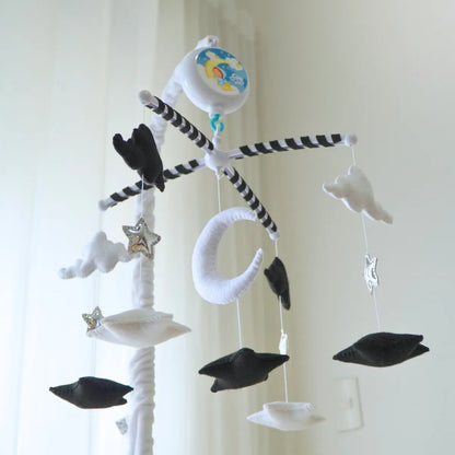 montessori high contrast black & white moon musical baby crib mobile