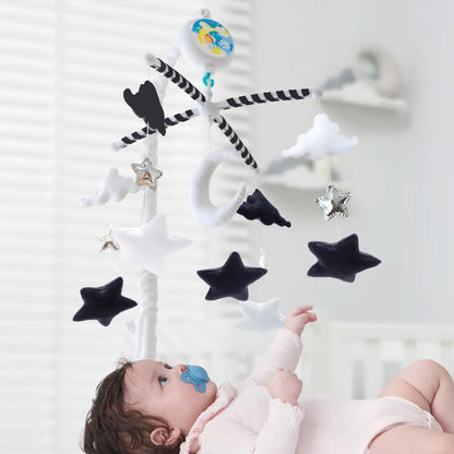 montessori high contrast black & white moon musical baby crib mobile