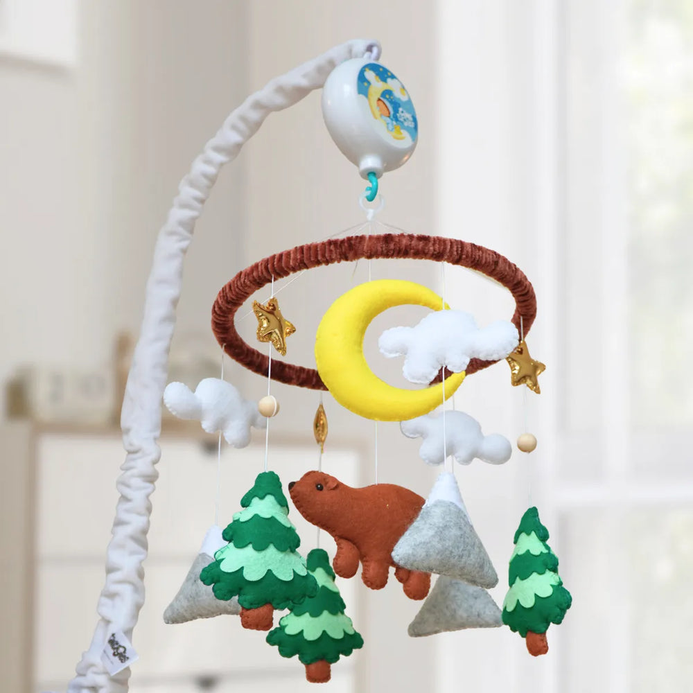 woodland bear musical baby crib mobile