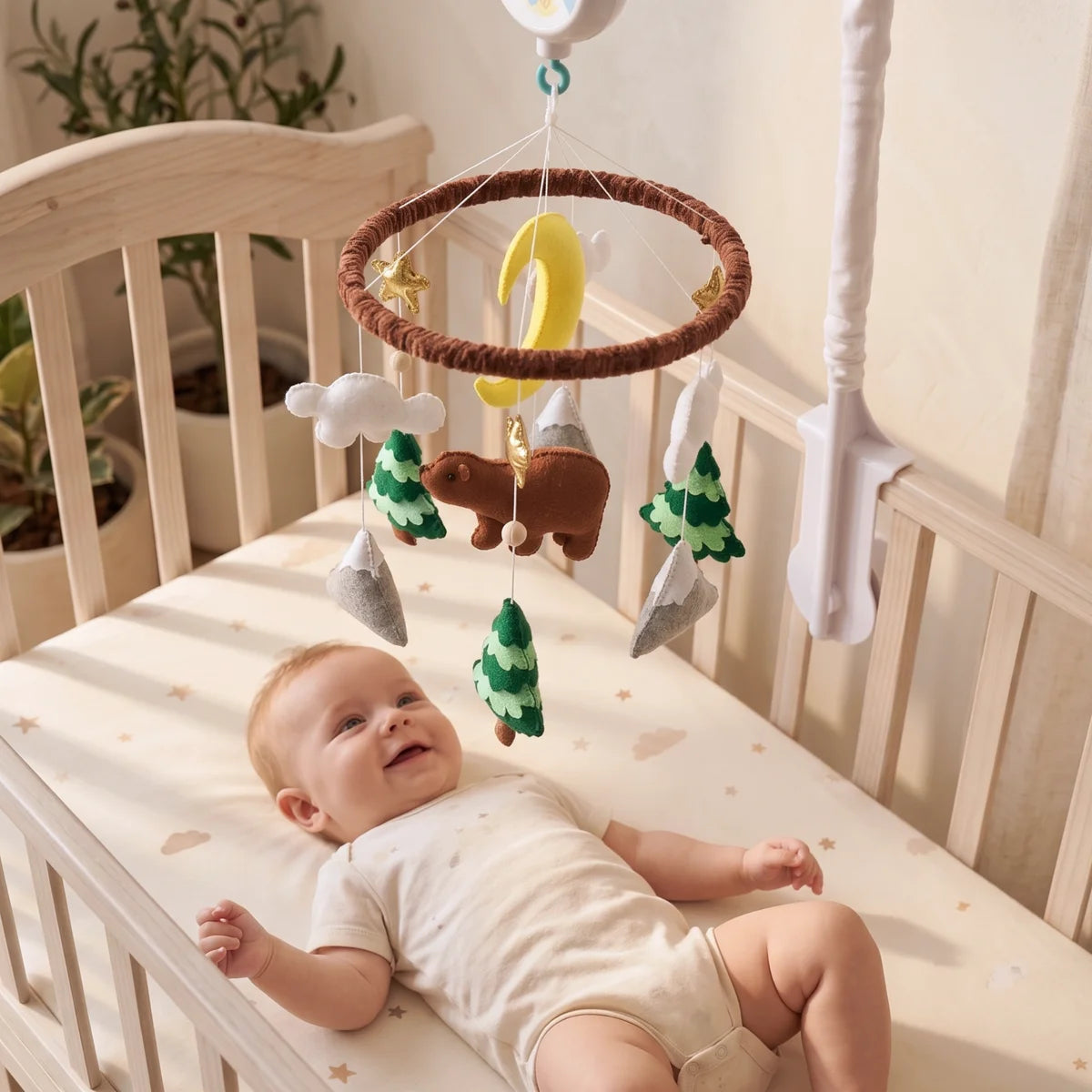 woodland bear musical baby crib mobile